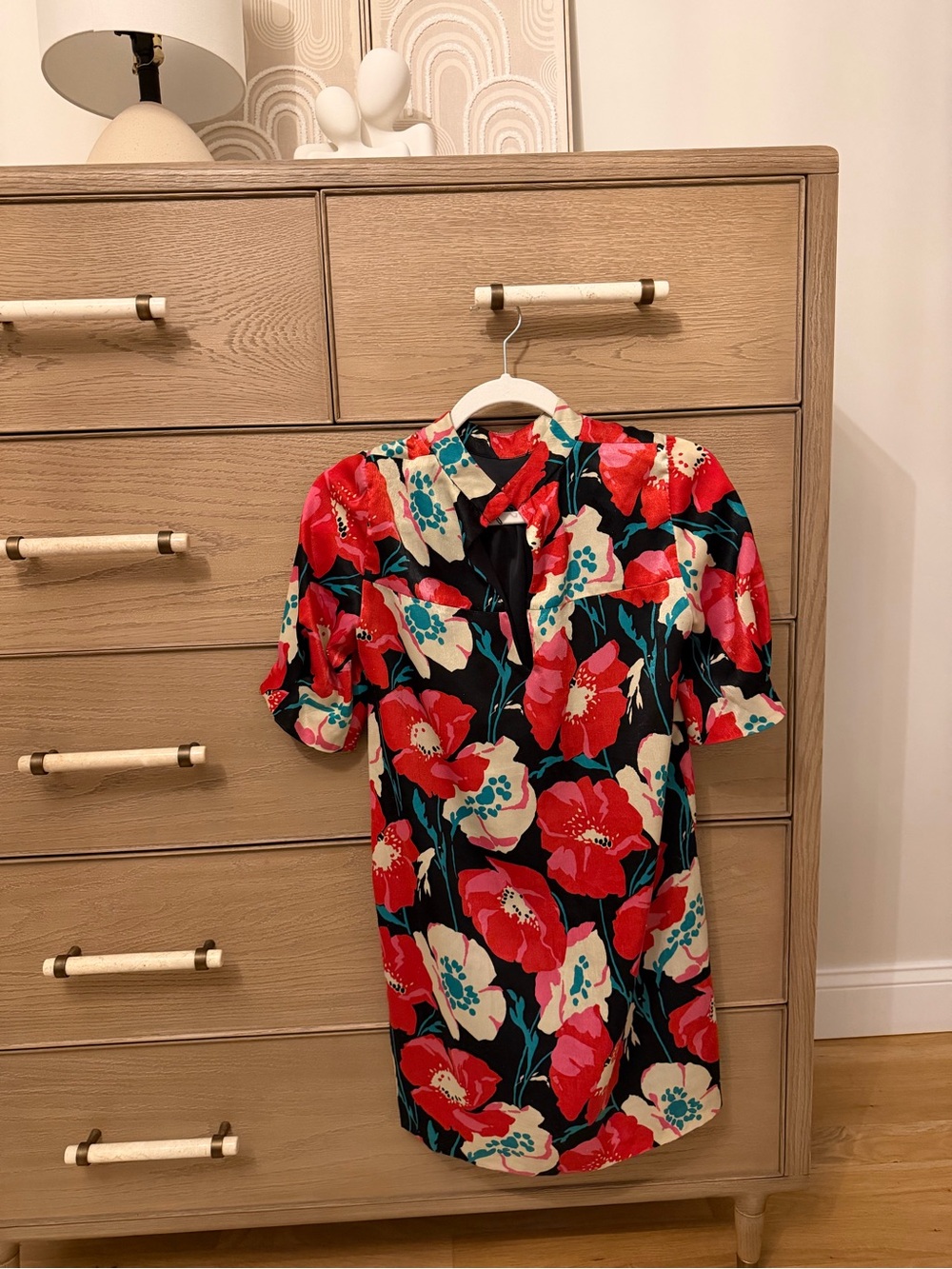 Zara Black Mini Dress with Red and Cream Floral Print